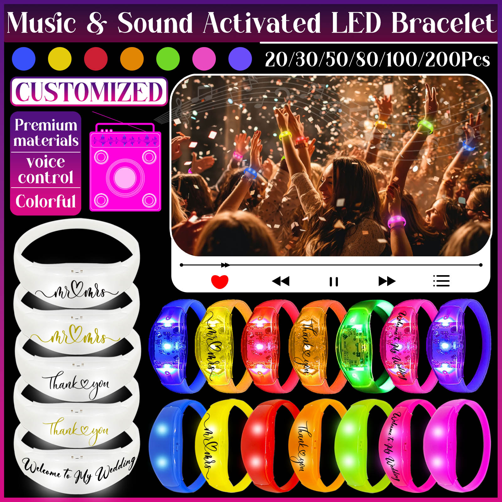 Audio Music Light - Bransoletki LED aktywowane muzyką i dźwiękiem,